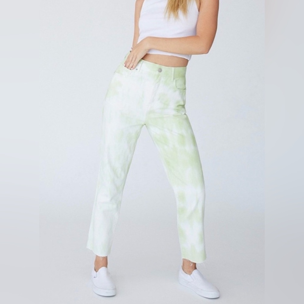 PacSun Women's Lime Green and White tie dye Straight Leg Jeans 2 for $20